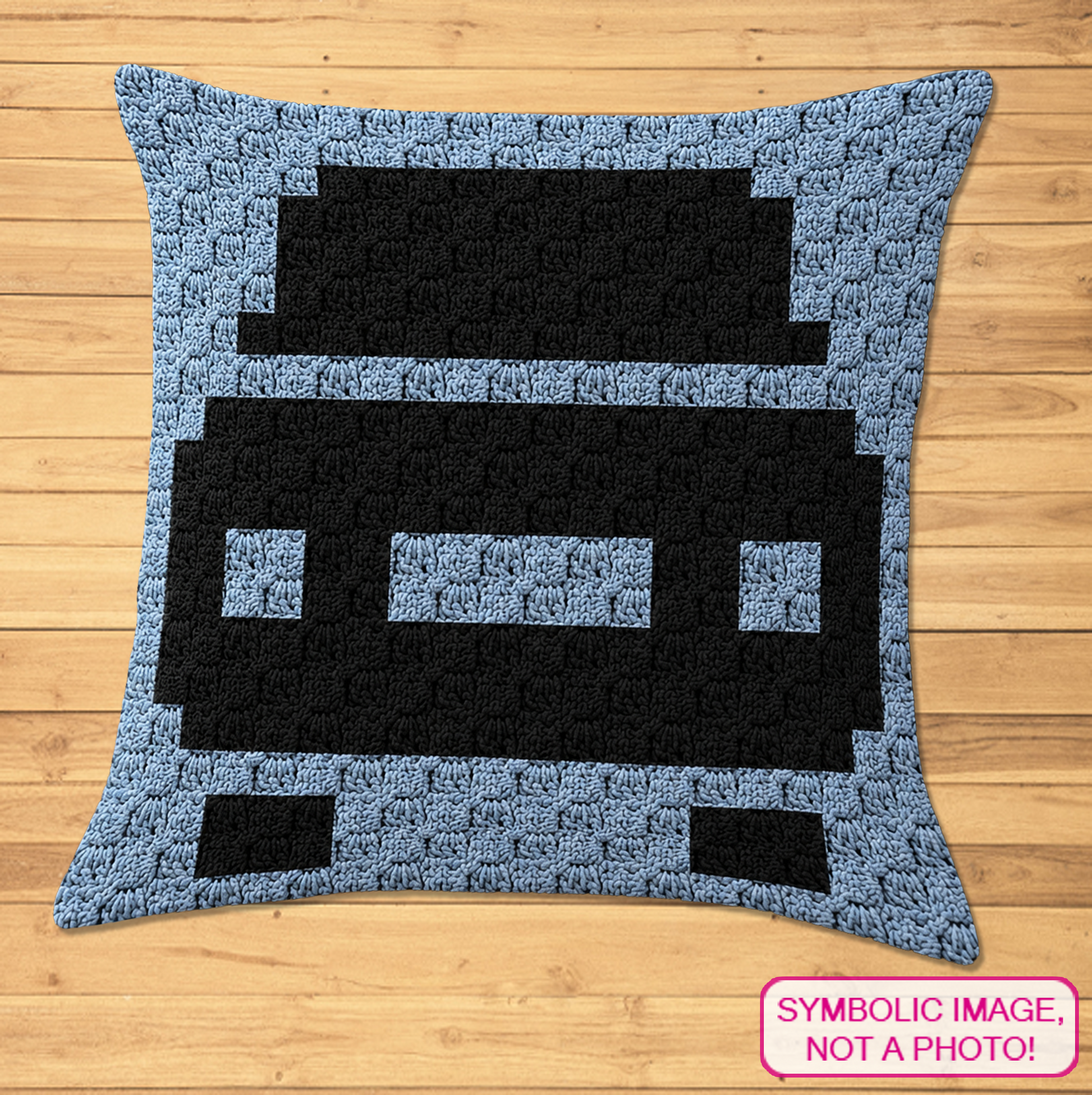 Crochet car C2C pillow pattern with written row-by-row instructions and color chart.