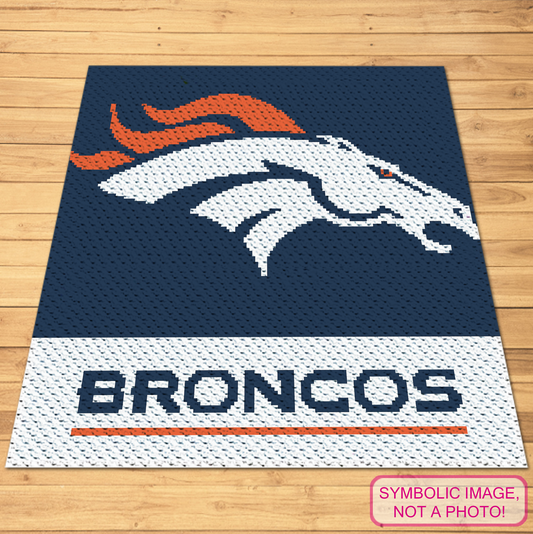 Broncos football C2C crochet blanket pattern featuring a navy, white, and orange horse-inspired sports graph design.
