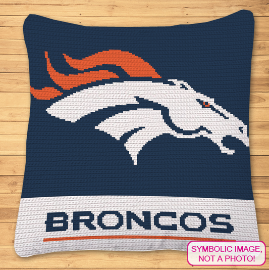 Broncos football tapestry crochet blanket and pillow pattern featuring a navy, white, and orange horse-inspired sports graph design.
Single crochet football graphgan pattern with a 150 x 150 color chart and written row-by-row instructions.