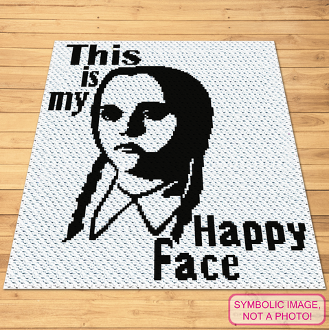 Crochet with a twist using this 'This is My Happy Face' C2C pattern inspired by Wednesday Addams. A fun, sarcastic design for fans of quirky, gothic style. #WednesdayC2C #HalloweenCrochet #CornerToCornerBlanket #DarkHumorCrafts 🖤🧵