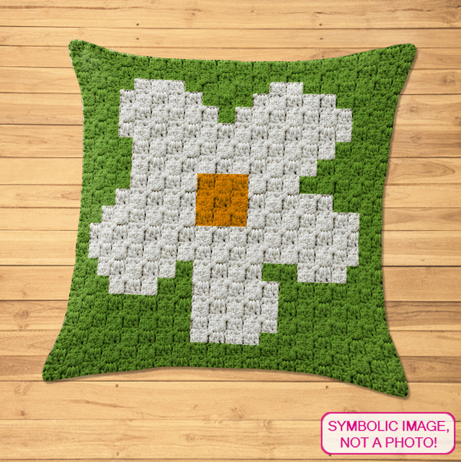 C2C crochet pillow pattern with written instructions featuring a white daisy flower graph design for a quick handmade gift.