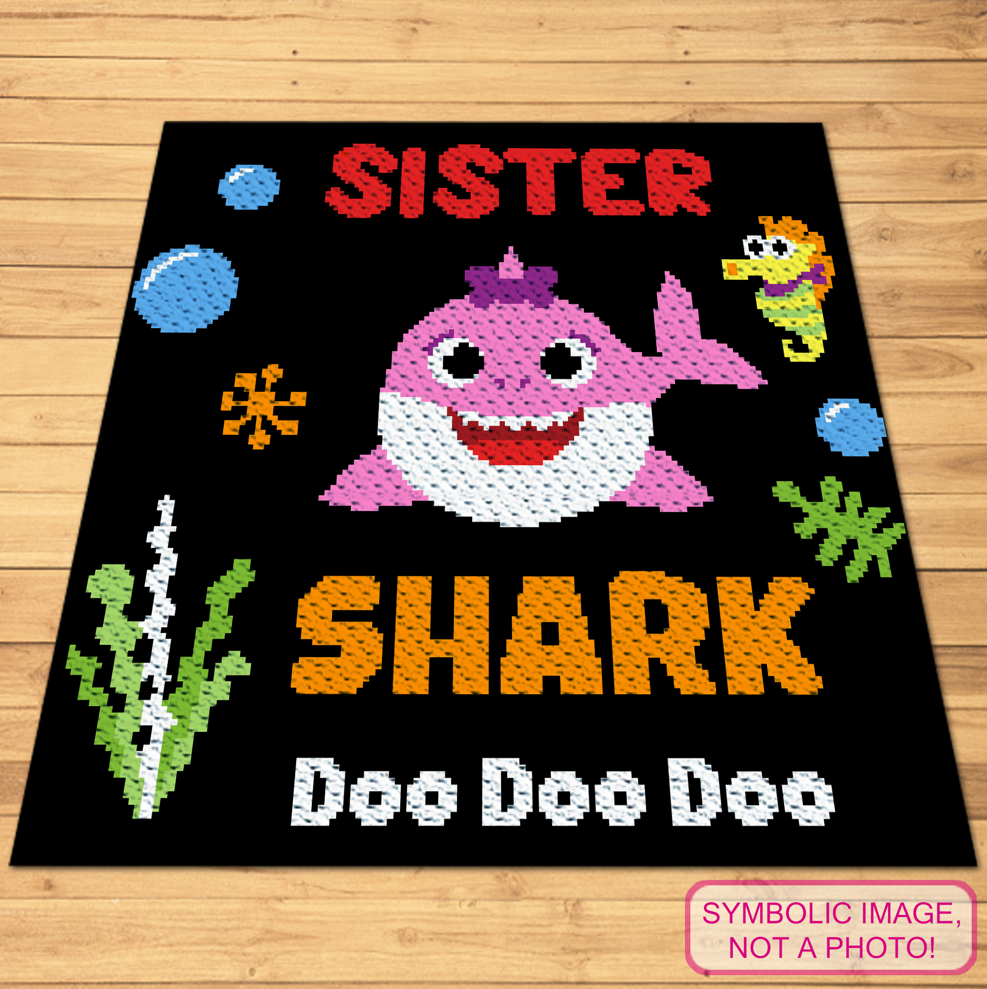 Matching Shark Family C2C blanket patterns for handmade gifts and under-the-sea nursery decor.