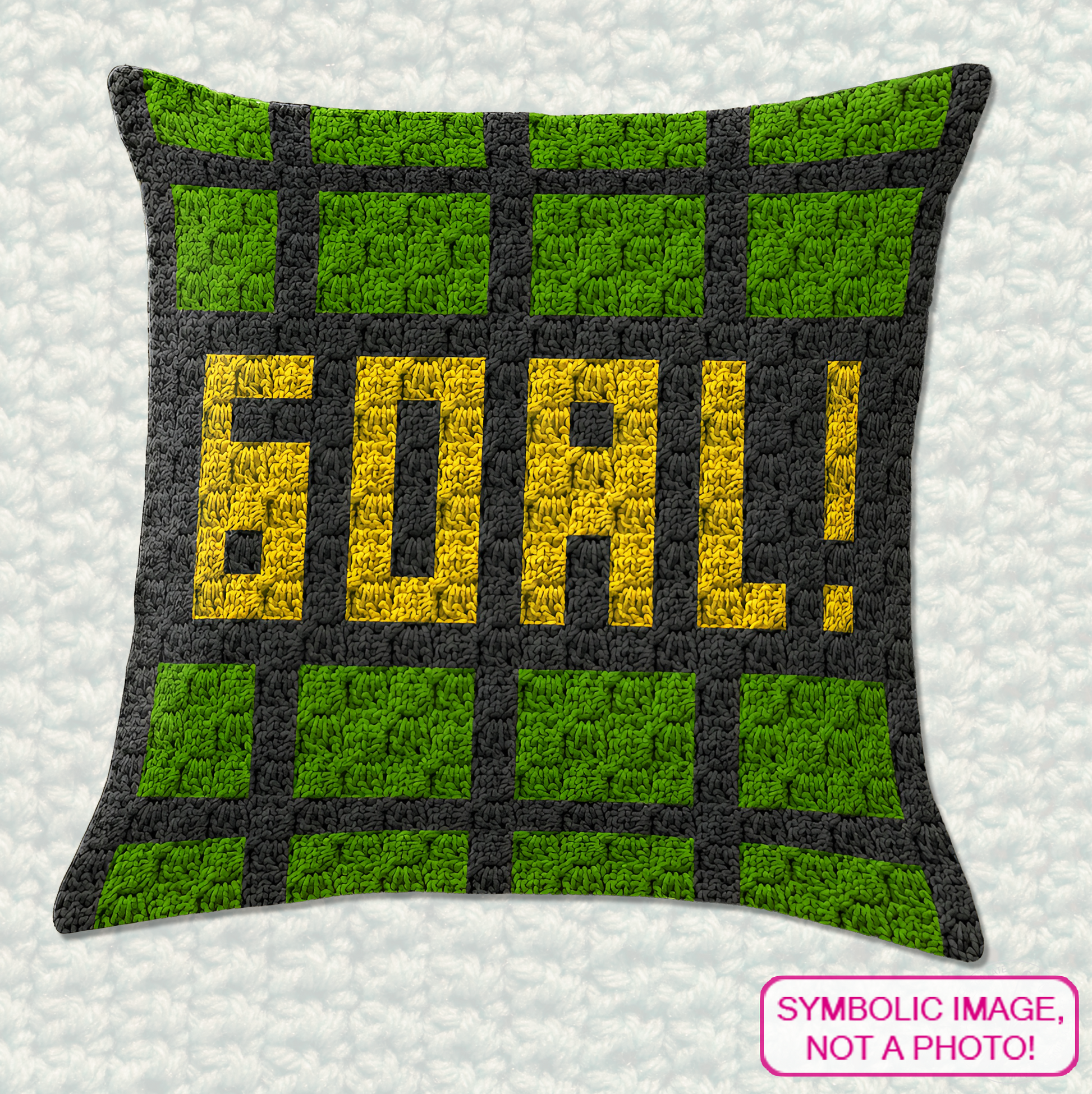 C2C crochet GOAL pillow pattern for soccer players, football fans, coaches, and team gifts.
Beginner-friendly C2C crochet pillow pattern featuring a soccer goal design in 20 x 20 blocks.