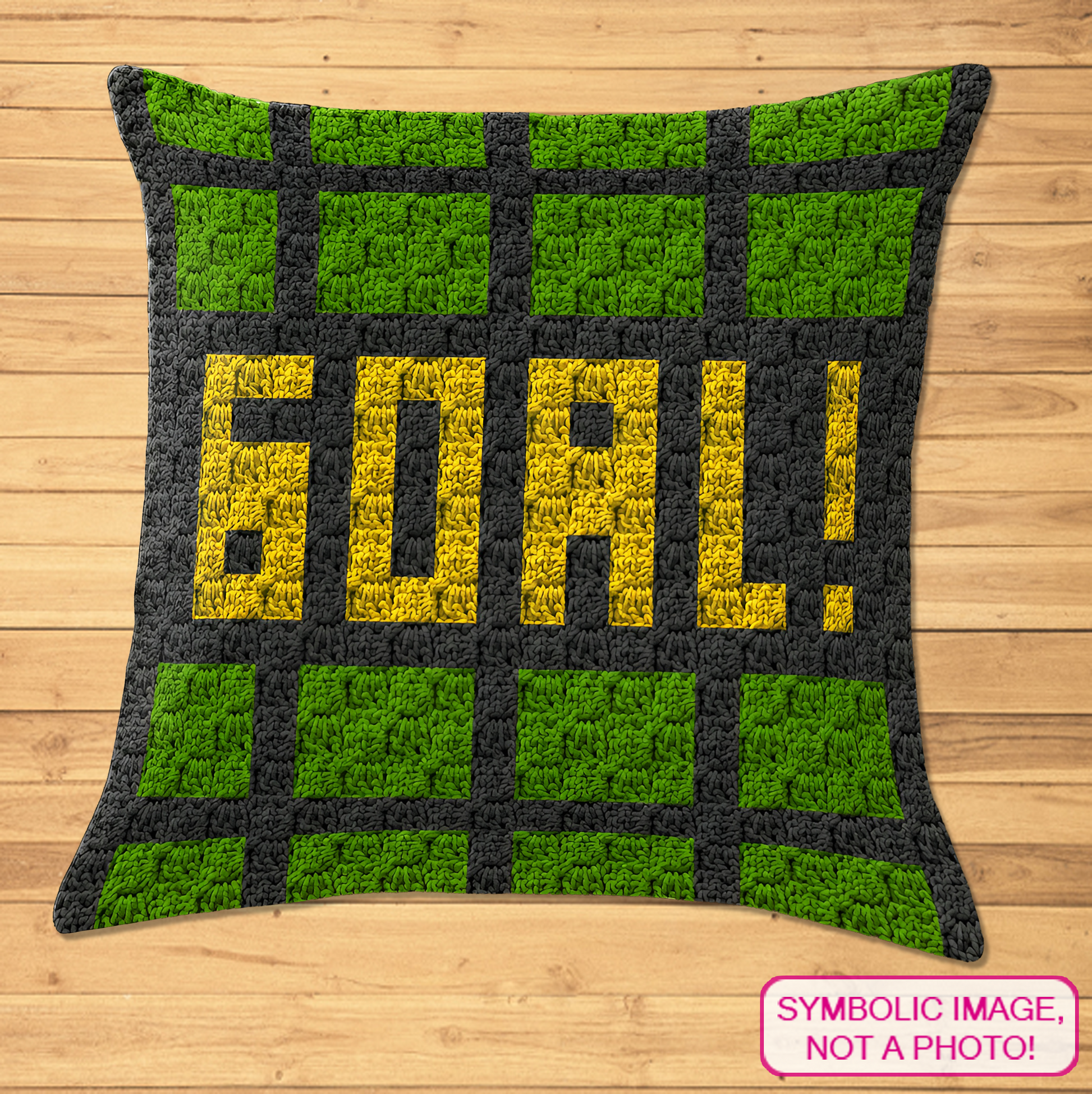 C2C crochet GOAL pillow pattern for soccer players, football fans, coaches, and team gifts.
Beginner-friendly C2C crochet pillow pattern featuring a soccer goal design in 20 x 20 blocks.