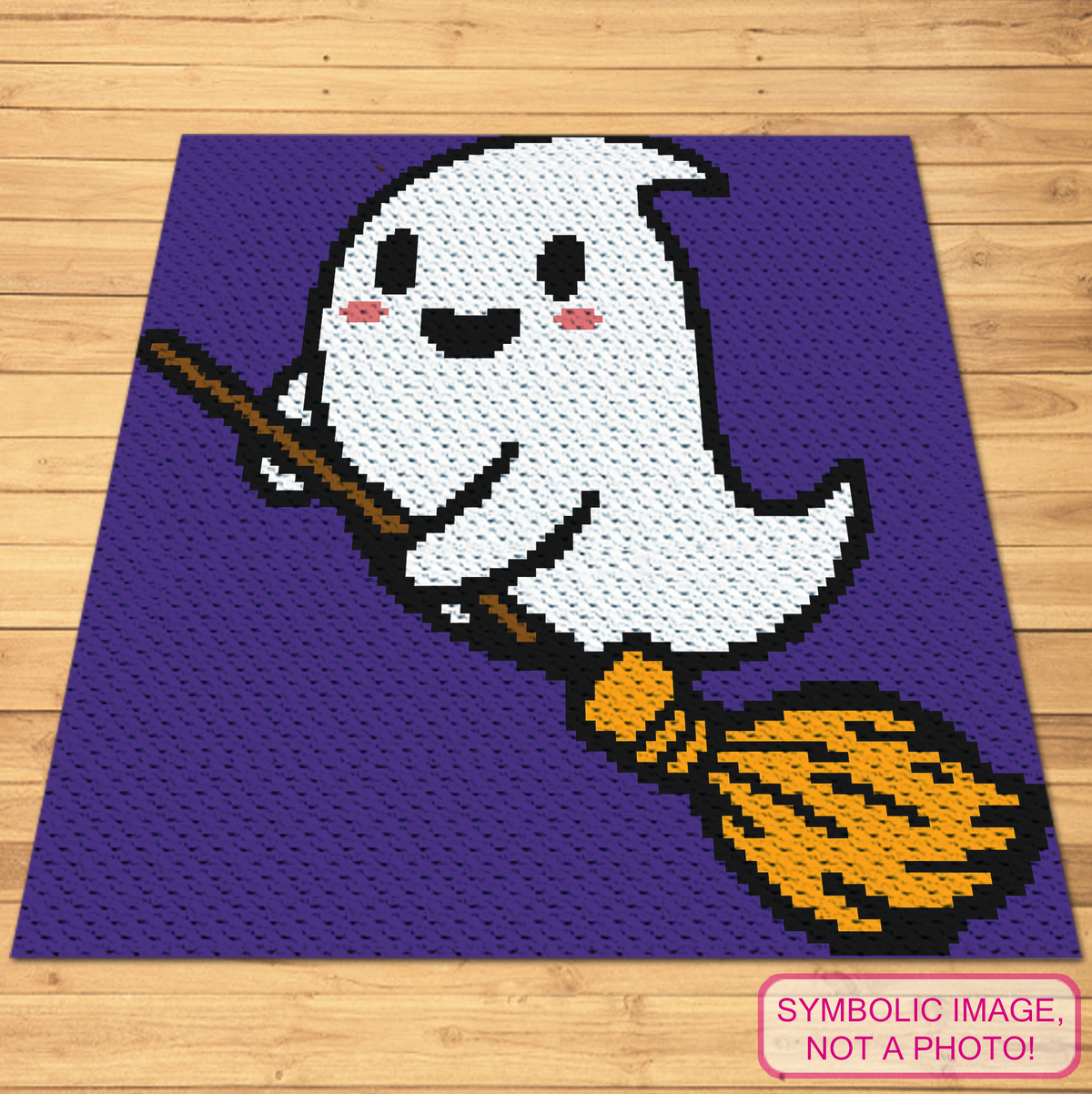 Ghost On A Broom C2C crochet pattern cover with graph and written instructions