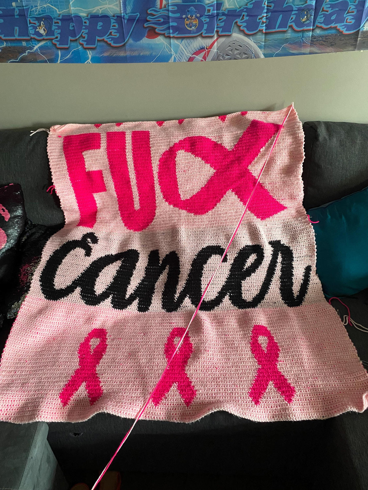 Fuck Cancer Crochet Blanket Pattern, Chemo Crochet, Pink Ribbon Pattern