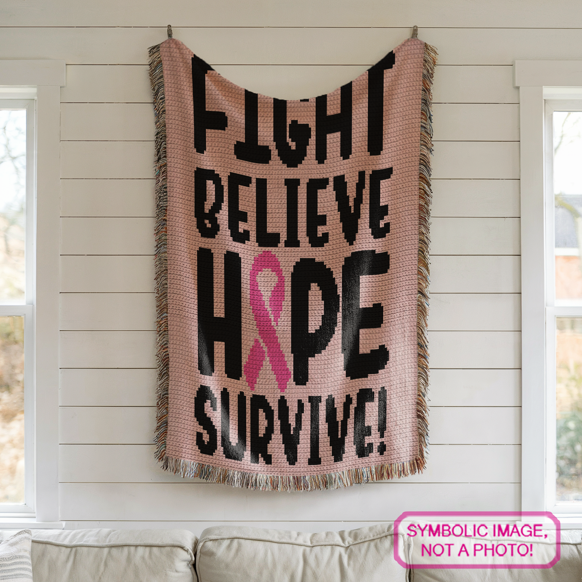 Fight Believe Hope Survive Crochet Pattern | Cancer Awareness Blanket & Pillow PDF