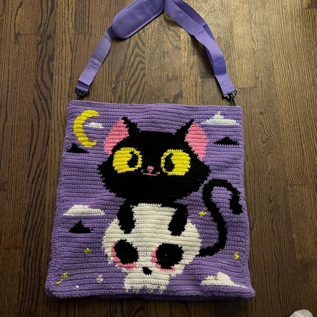 Crochet Halloween Cat with Skull Patterns, Crochet Graphgan Pattern, Crochet Decorative Pillow