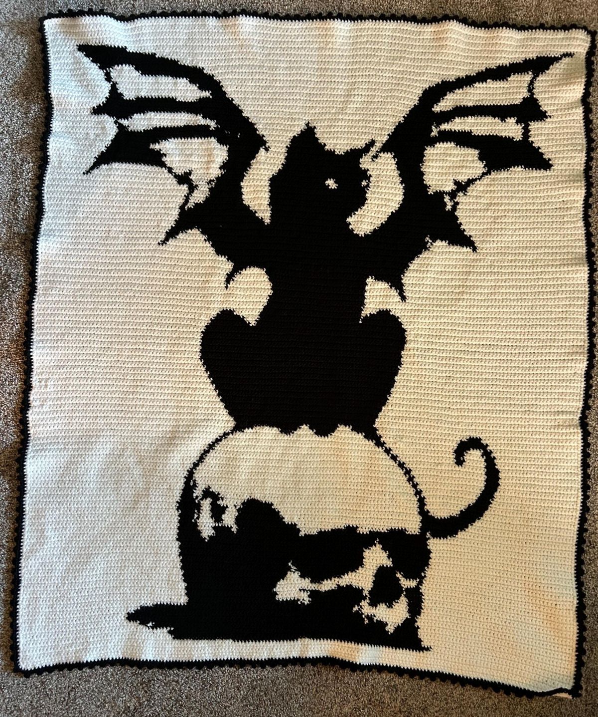 Goth Black Cat Crochet Pattern | SC Halloween Blanket PDF