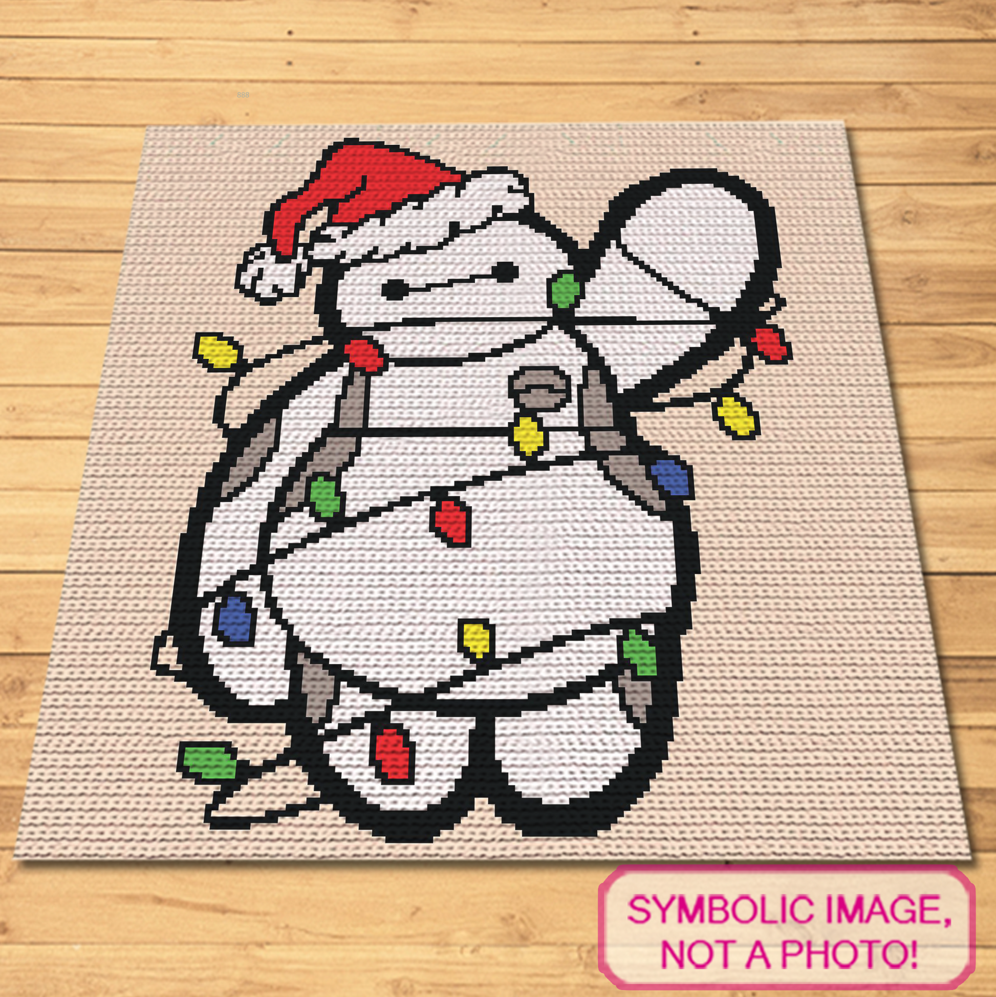 Character-inspired Christmas tapestry crochet graph pattern for handmade pillows, blankets, and holiday gifts.
Cute festive robot graphgan with Santa hat, Christmas lights, written instructions, and instant-download PDF.