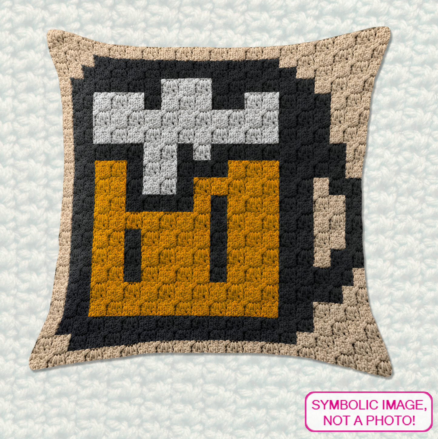 Crochet beer pattern for a C2C pillow cover with color chart and written instructions.