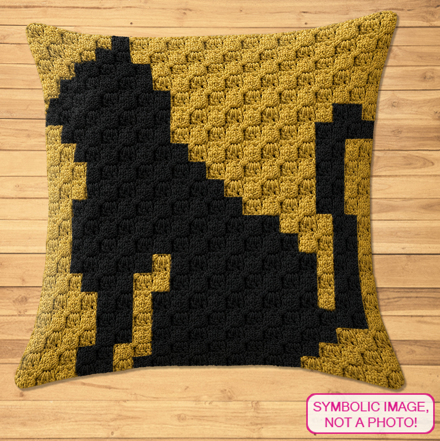 C2C crochet pillow pattern with written instructions featuring a sitting black cat graph design for a handmade cat lover gift.