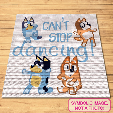 Get ready to dance along with Bluey and her friends with this vibrant and fun "Can't Stop Dancing" SC Crochet Blanket Pattern!  This delightful design features the beloved characters from Bluey in their favorite dance poses, sure to bring joy and excitement to any crochet project.  Sized at 185x200 stitches and using 10 bright and cheerful colors, this blanket is perfect for Bluey fans of all ages. Click to learn more!