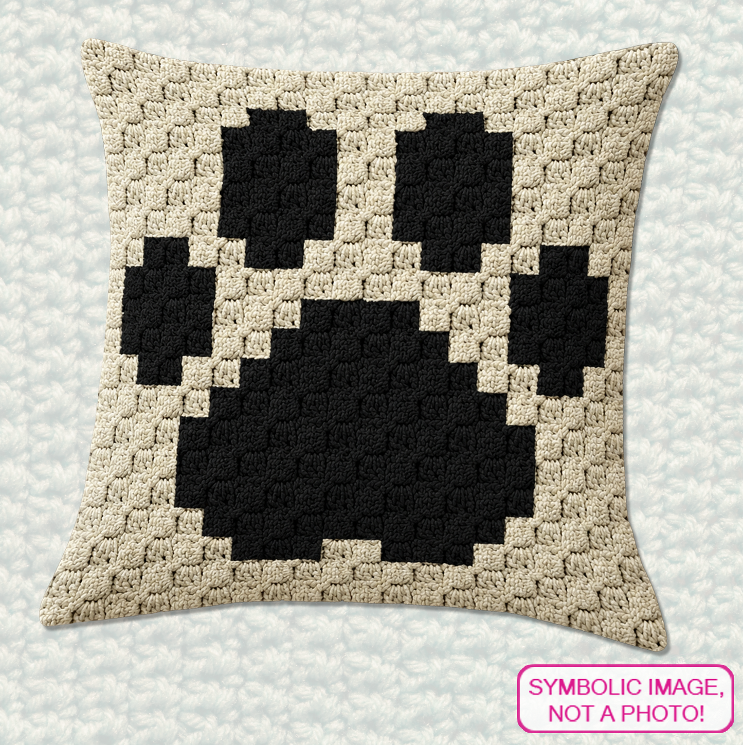 C2C crochet paw pillow pattern for dog lovers, cat lovers, pet owners, and handmade gifts.
Beginner-friendly C2C crochet pillow pattern featuring a paw print design in 20 x 20 blocks.