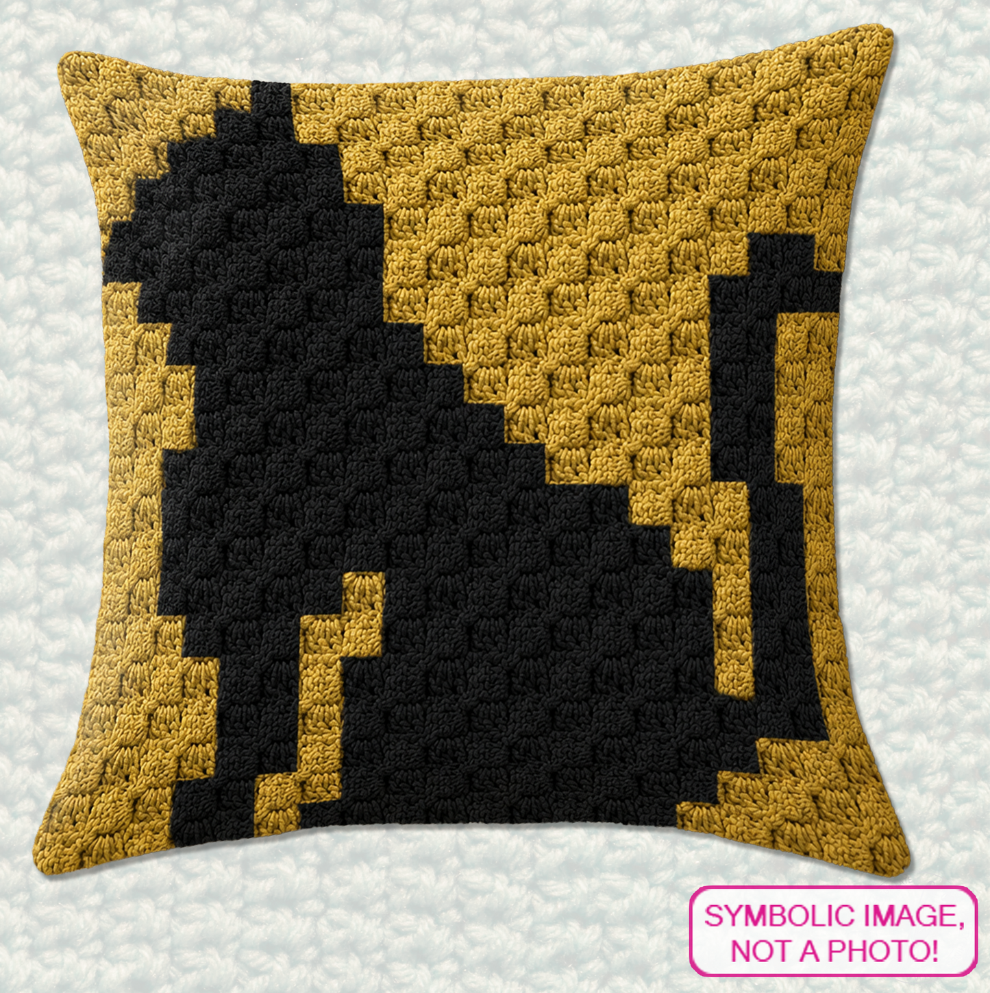 C2C crochet pillow pattern with written instructions featuring a sitting black cat graph design for a handmade cat lover gift.