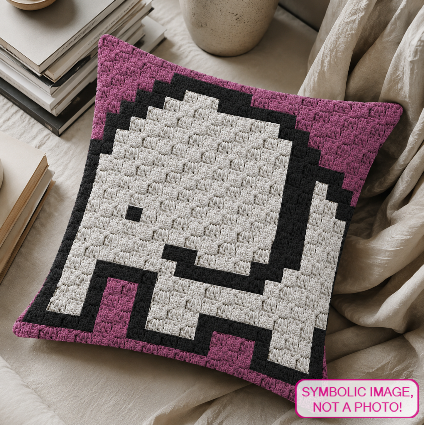 C2C crochet elephant pillow pattern with written instructions featuring a cute gray elephant graph design.