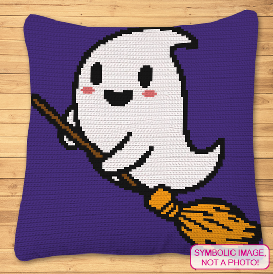 Ghost On A Broom SC Crochet Blanket & Pillow Pattern, Halloween Graphgan PDF
