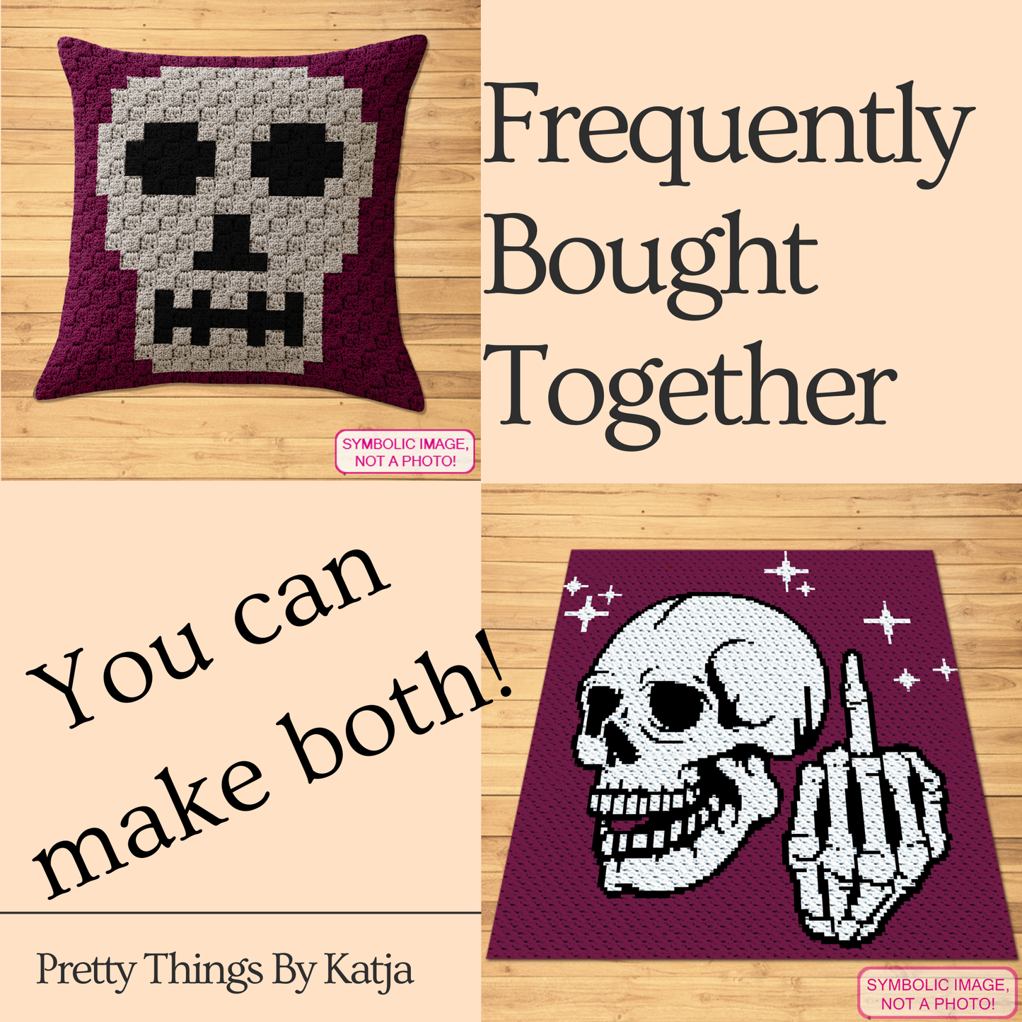 Crochet Halloween skull graph pattern for a C2C pillow cover with written instructions.