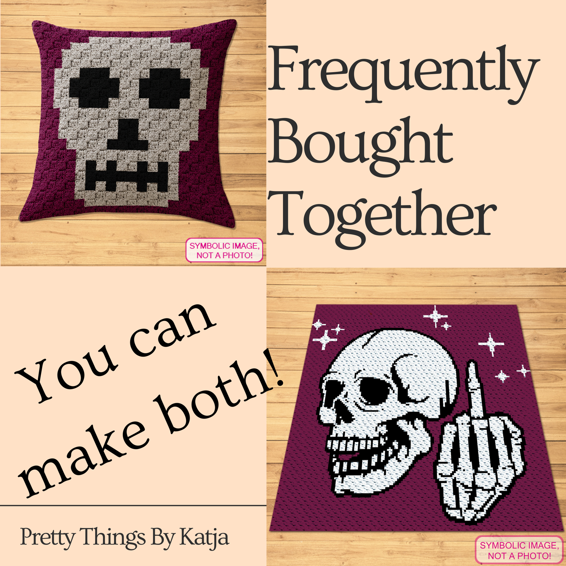 Crochet Halloween skull graph pattern for a C2C pillow cover with written instructions.