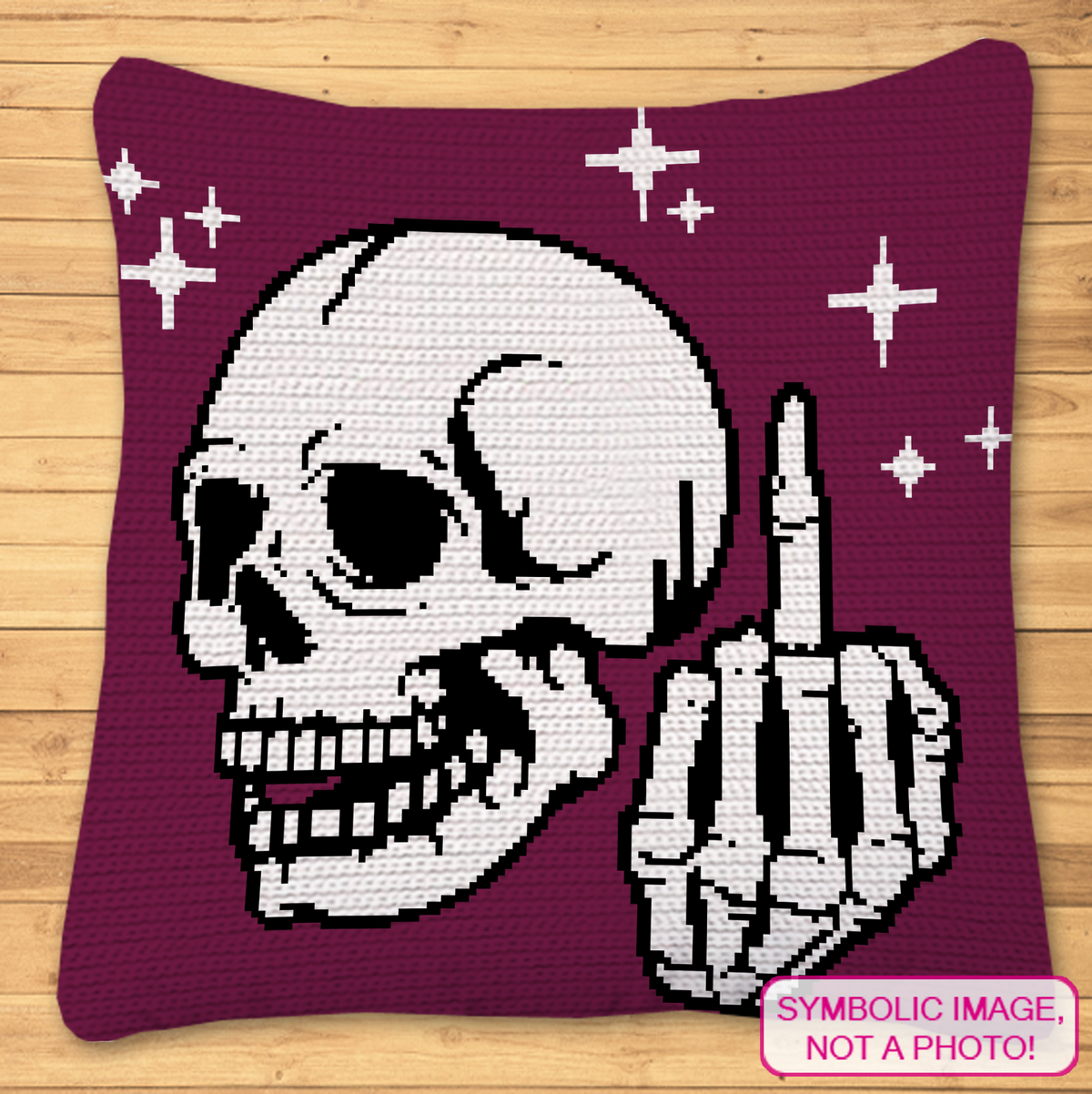 Middle Finger Skull Crochet Pattern, SC Blanket & Pillow Graphghan PDF