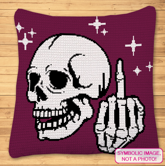 Middle Finger Skull Crochet Pattern, SC Blanket & Pillow Graphghan PDF