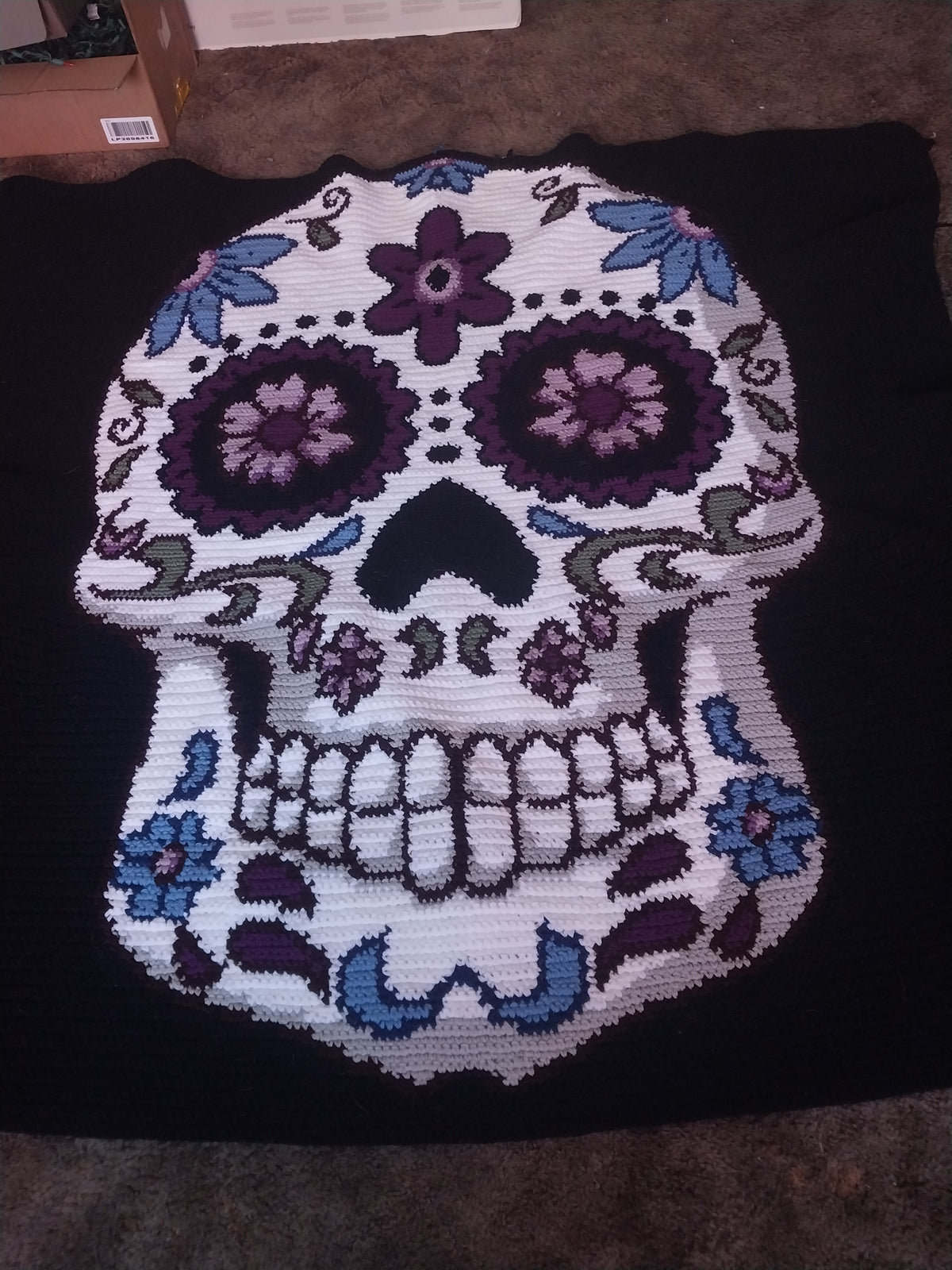 Crochet Sugar Skull (Black), Halloween Crochet Skeleton
