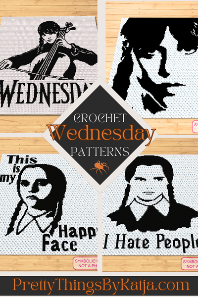 Get both SC and C2C patterns in this black-and-white Wednesday Addams portrait crochet bundle. Perfect for fans of gothic style and creative crochet projects, this bundle offers versatility and stunning results. Click to learn more!
