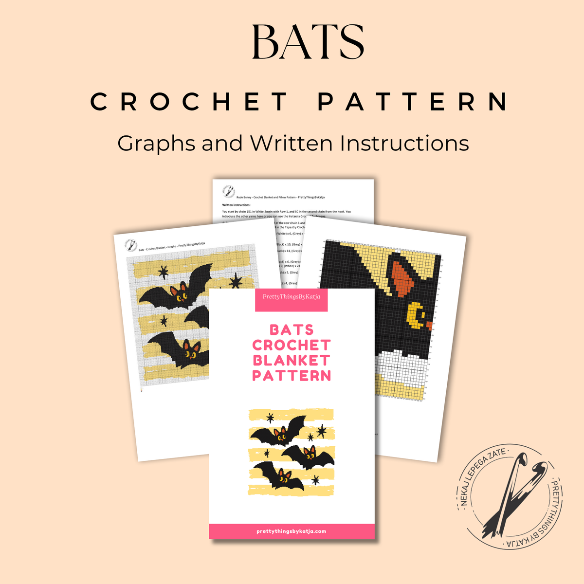 Bats Halloween Crochet Blanket Pattern, SC Graphghan PDF