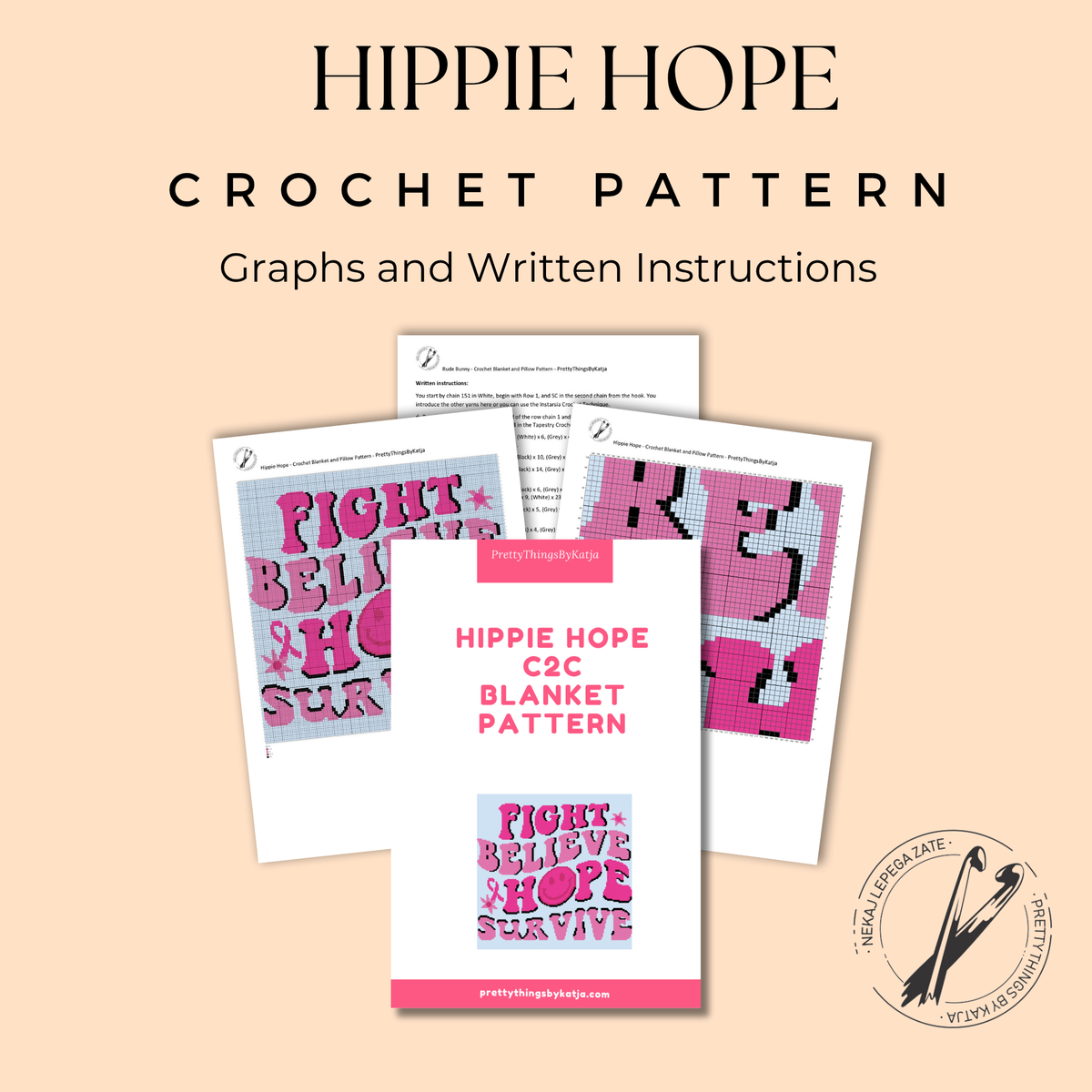 Hippie Hope Cancer Crochet Pattern | C2C Blanket PDF