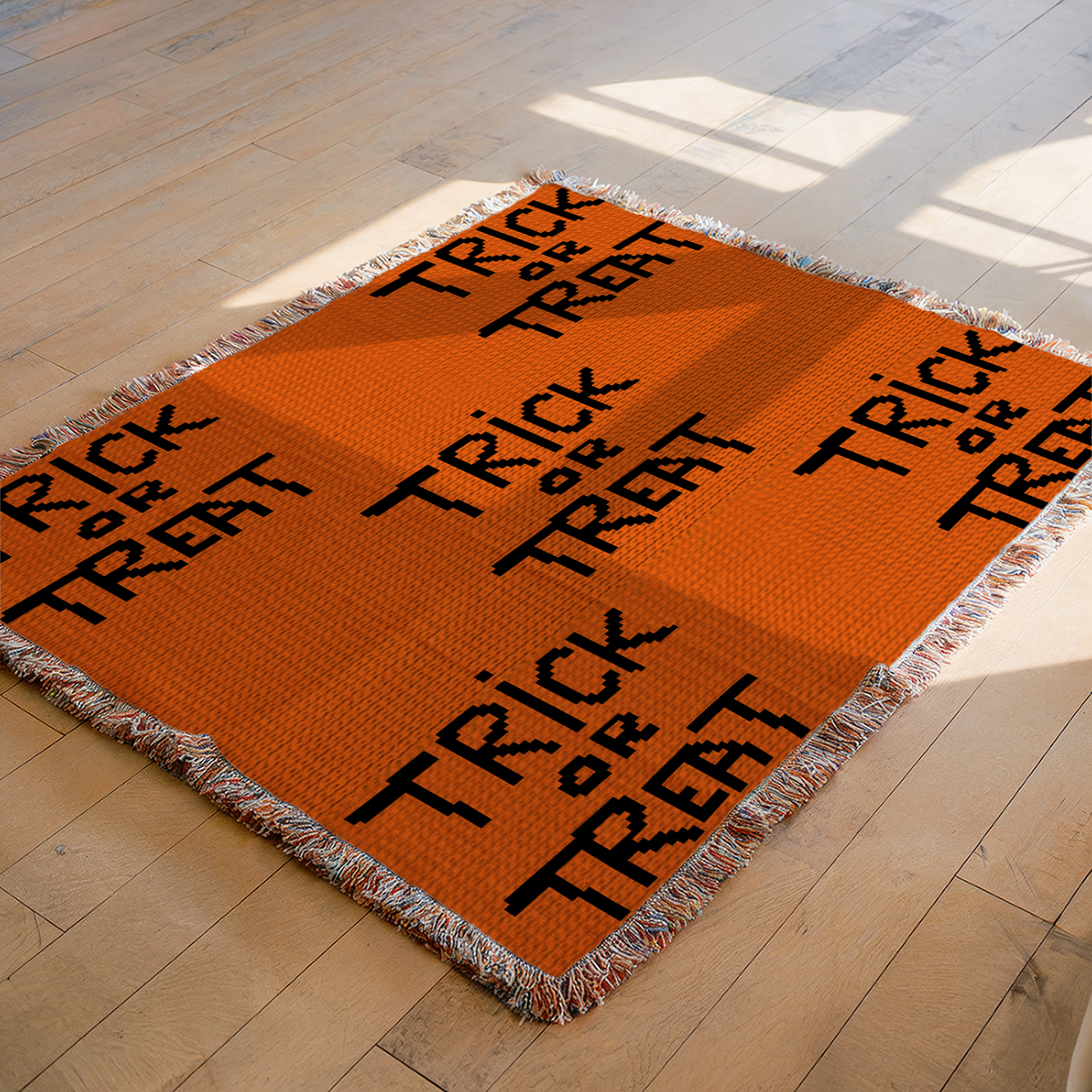 Trick or Treat C2C Crochet Blanket Pattern – a fun two-color Halloween graphghan featuring a seamless repeating TRICK OR TREAT design in orange and black.

This listing is for the C2C version of the pattern. The design measures 150 × 150 C2C blocks and can be worked using regular or mini C2C. The finished size will depend on your yarn weight, hook size, and personal gauge.