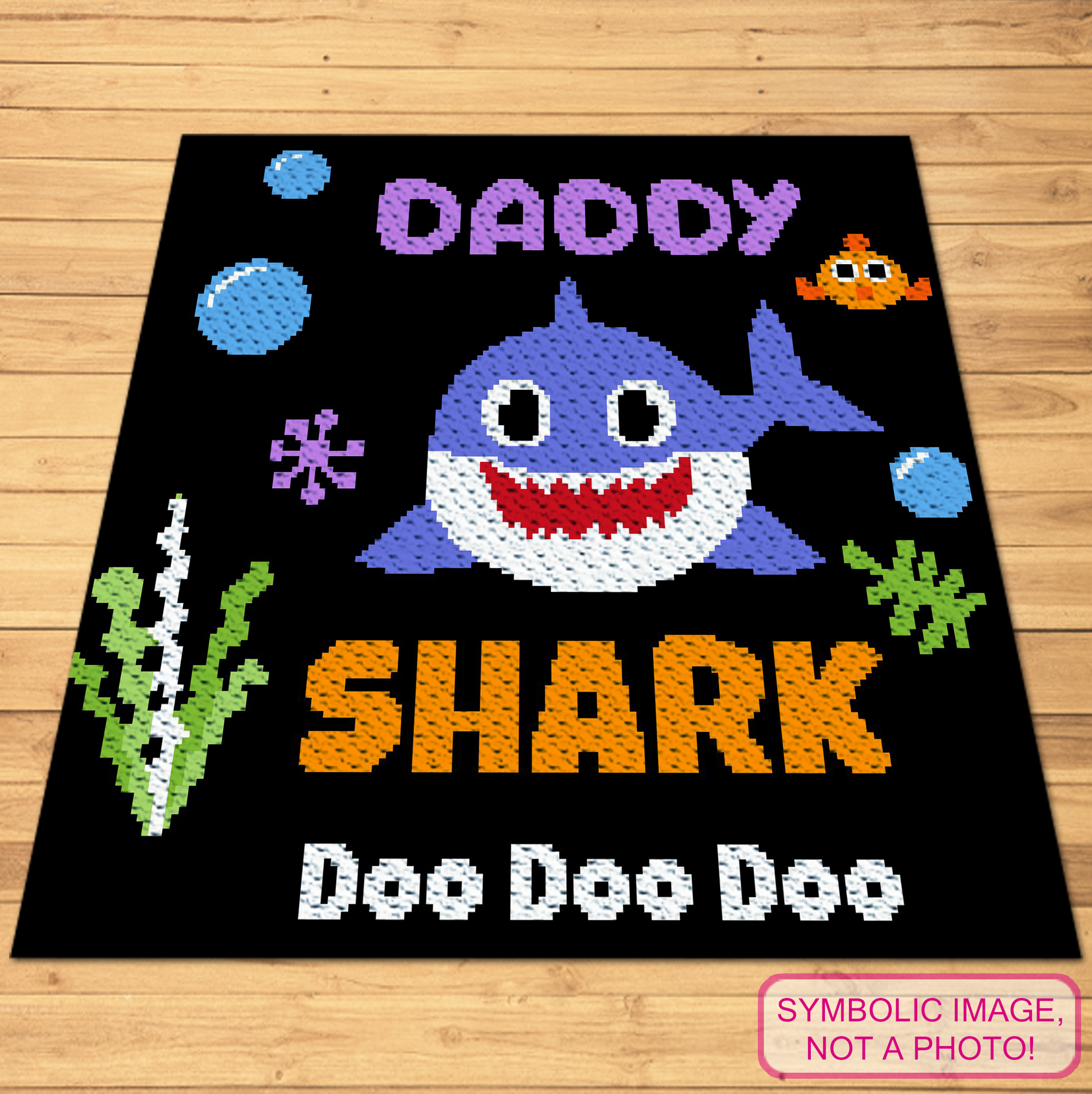 Shark Family graphgan bundle with seven 150 x 150 square corner-to-corner crochet patterns.