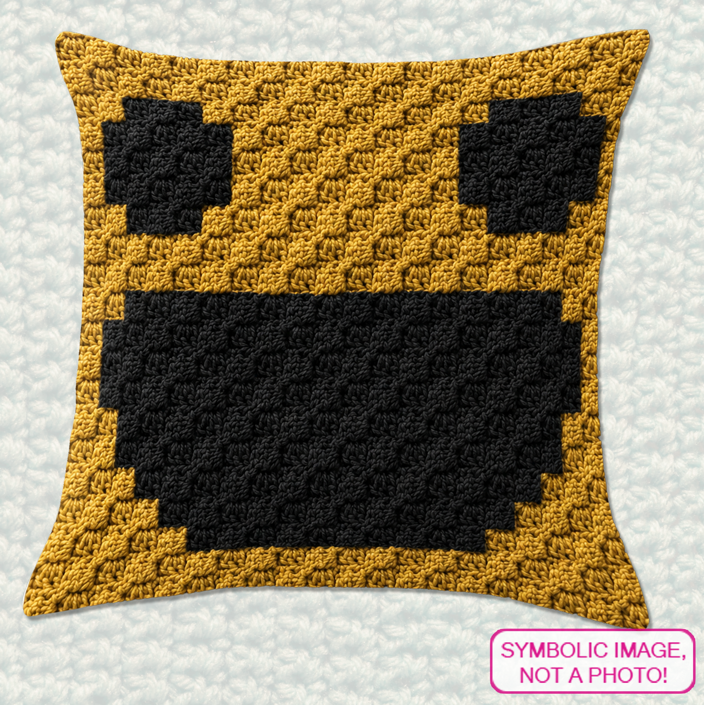 C2C crochet smiley face pillow pattern for kids, teens, positive decor, and handmade gifts.
Beginner-friendly C2C crochet pillow pattern featuring a smile design in 20 x 20 blocks.