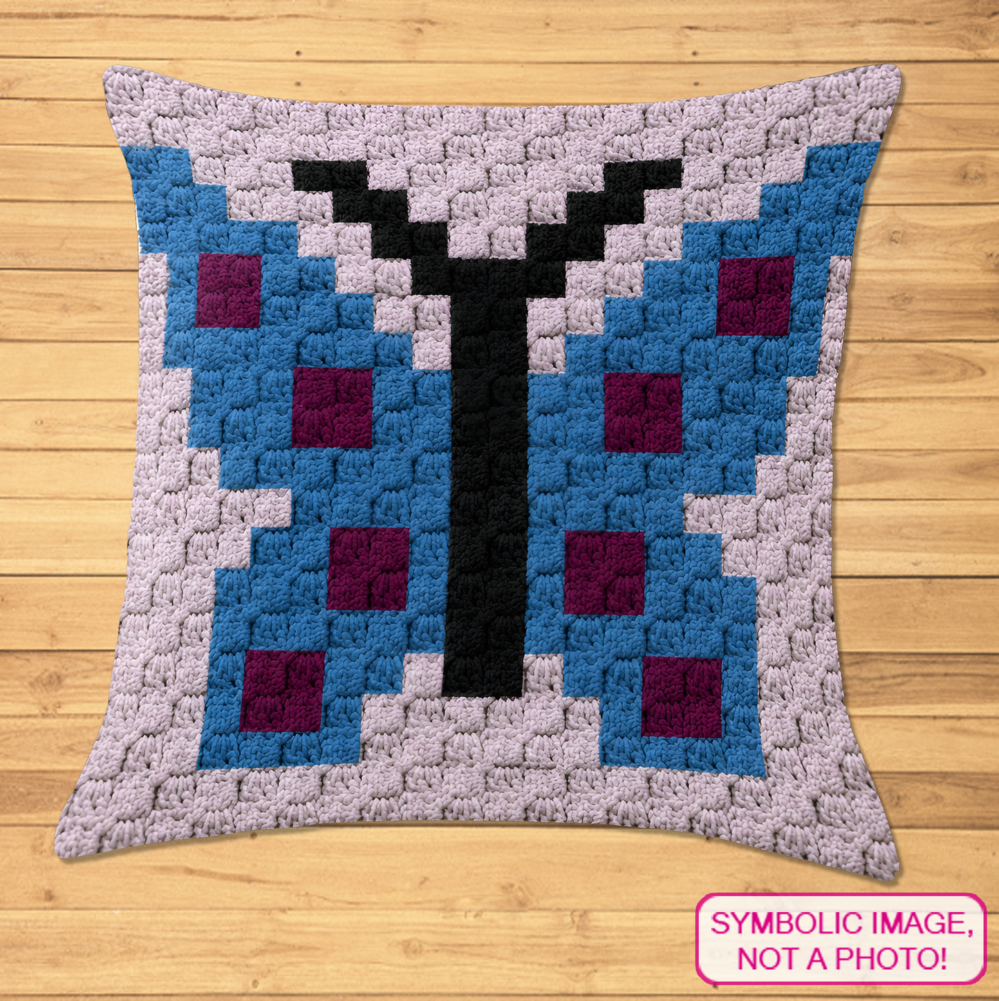 Crochet butterfly C2C pillow pattern with written row-by-row instructions and color chart.