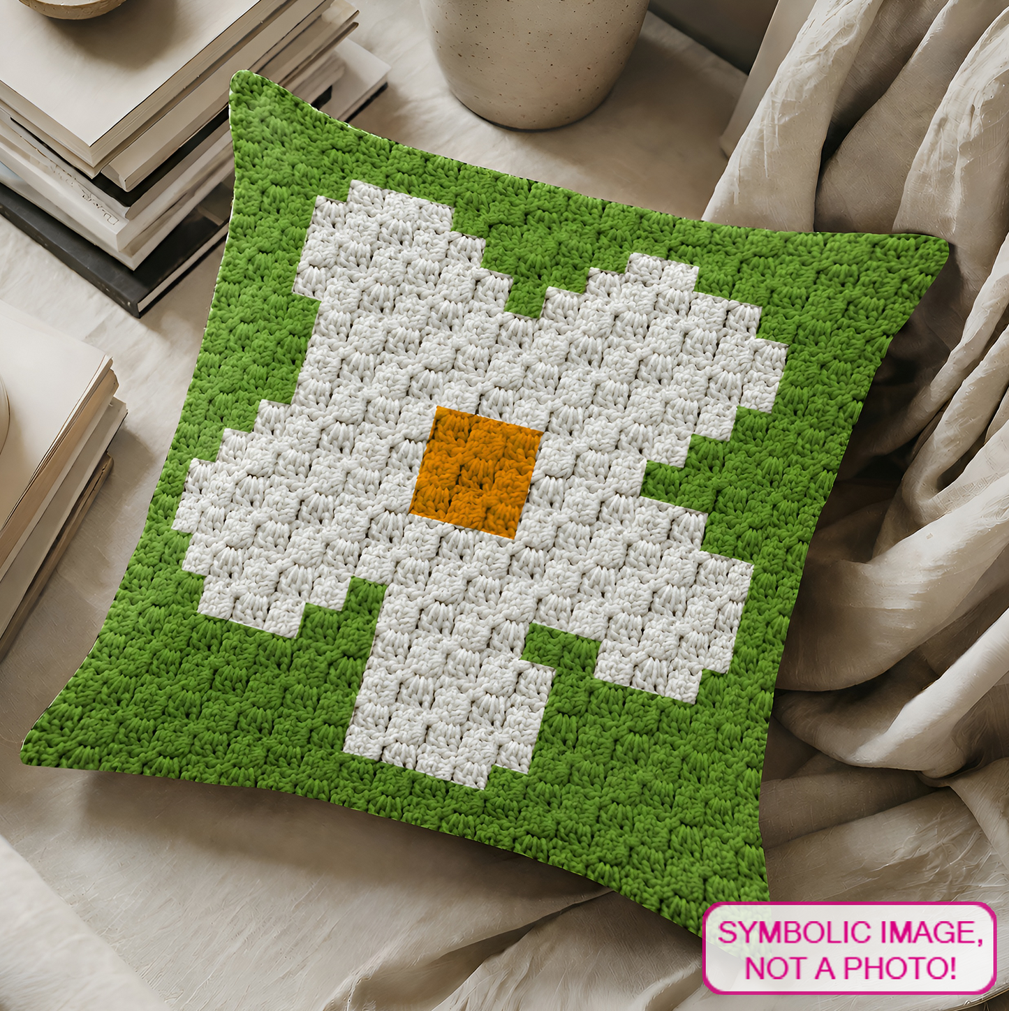 C2C crochet daisy pillow pattern for spring decor, cottagecore home decor, and handmade gifts.
Beginner-friendly C2C crochet pillow pattern featuring a daisy flower design in 20 x 20 blocks.