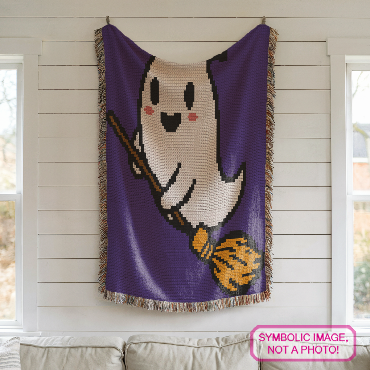 Ghost On A Broom SC Crochet Blanket & Pillow Pattern, Halloween Graphgan PDF