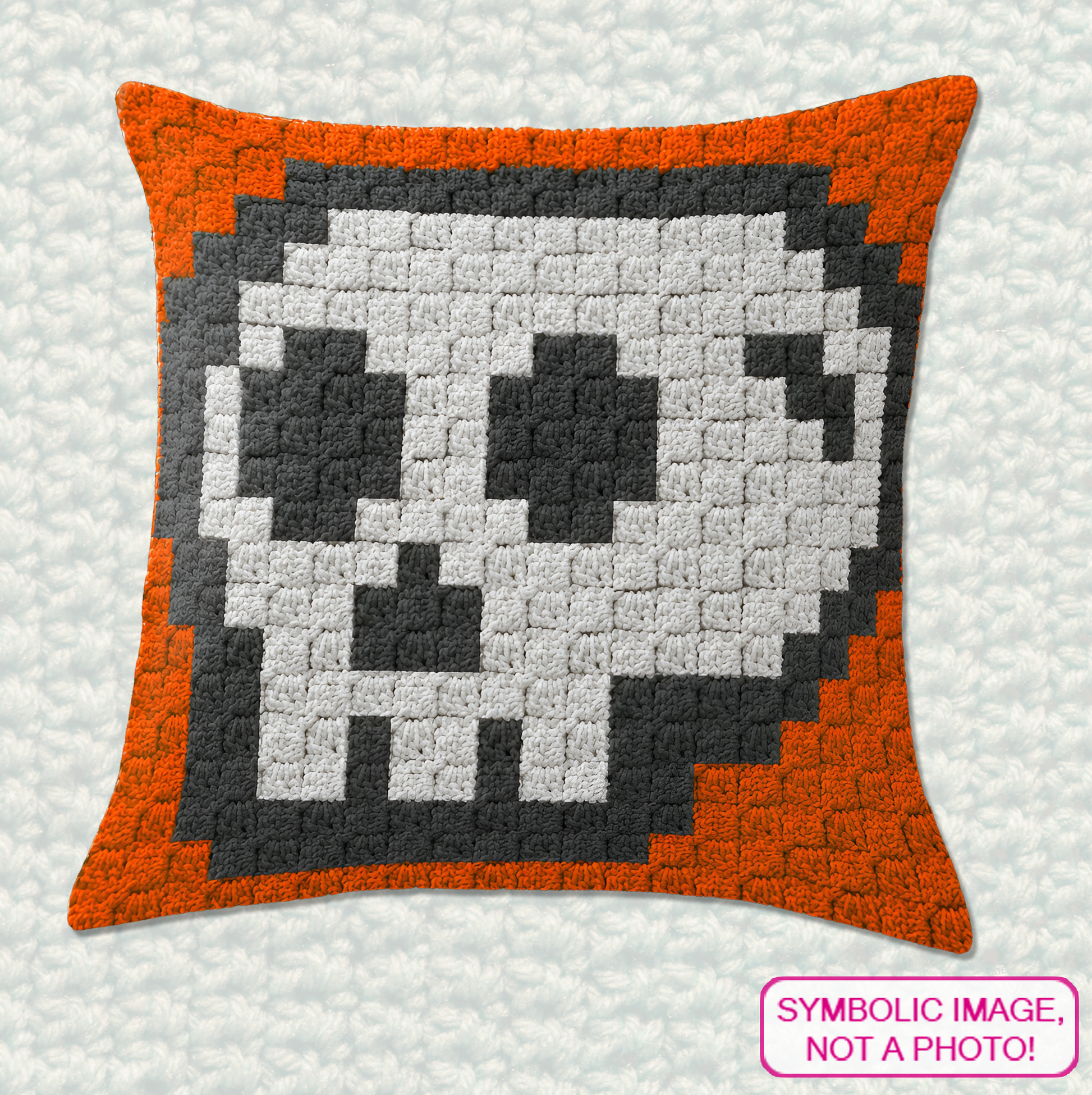 C2C crochet cartoon skull pillow pattern for Halloween decor, gothic rooms, and handmade gifts.
Beginner-friendly C2C crochet pillow pattern featuring a smiling skull design in 20 x 20 blocks.
