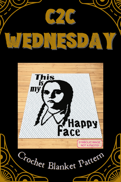 Crochet with a twist using this 'This is My Happy Face' C2C pattern inspired by Wednesday Addams. A fun, sarcastic design for fans of quirky, gothic style.

Click to learn more!

 #WednesdayC2C #HalloweenCrochet #CornerToCornerBlanket #DarkHumorCrafts 🖤🧵