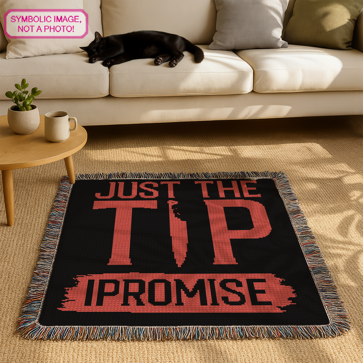 Adult humor crochet graphgan pattern featuring a bold sarcastic quote design with written instructions.
SC crochet blanket pattern with Just the Tip I Promise lettering for funny handmade gifts and novelty decor.