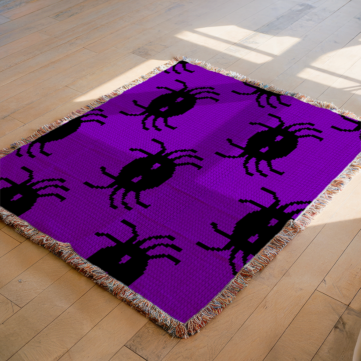 Create a bold Halloween blanket with the Spiders C2C Crochet Pattern, featuring a repeating seamless spider design in violet and black. This beginner-friendly pattern is designed for corner-to-corner crochet and makes a striking spooky blanket for Halloween décor.