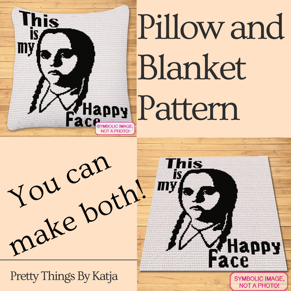 Create your own Wednesday-inspired collection with the 'This is My Happy Face' crochet bundle, including both SC and C2C patterns. A perfect project for anyone with a love for sarcasm and gothic style.

Click to learn more!