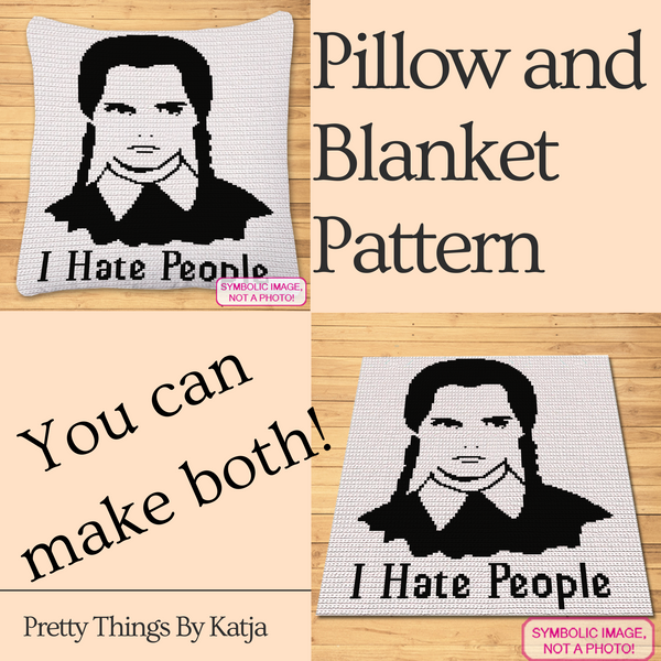 Get the best of both worlds with the 'I Hate People' Wednesday crochet pattern bundle! Includes both a pillow and blanket pattern, perfect for adding dark humor and gothic vibes to your home. 

Click to learn more!