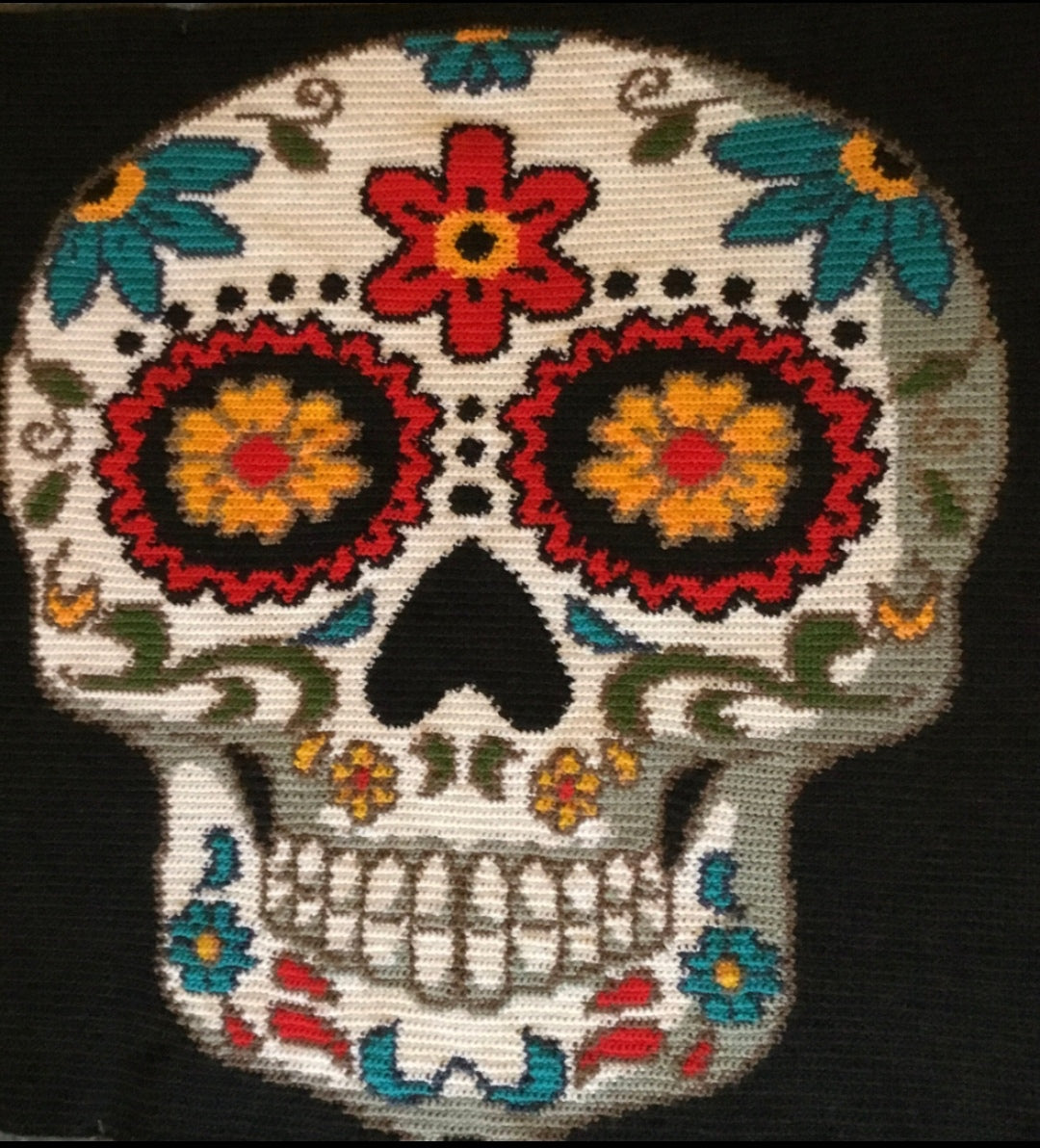 Crochet Sugar Skull (Black), Halloween Crochet Skeleton