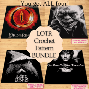 Get lost in the magic of Middle-earth with this stunning Lord of the Rings crochet pattern bundle! Featuring Four iconic designs—Gandalf, Frodo, Sauron's Eye, and Gollum—each SC Crochet Blanket Pattern beautifully captures the spirit of Tolkien’s epic saga.

Perfect for any fan of the LOTR series, these patterns bring adventure, fantasy, and legendary characters right to your home. Create all four blankets to showcase your love for this timeless story.
Click to learn more!