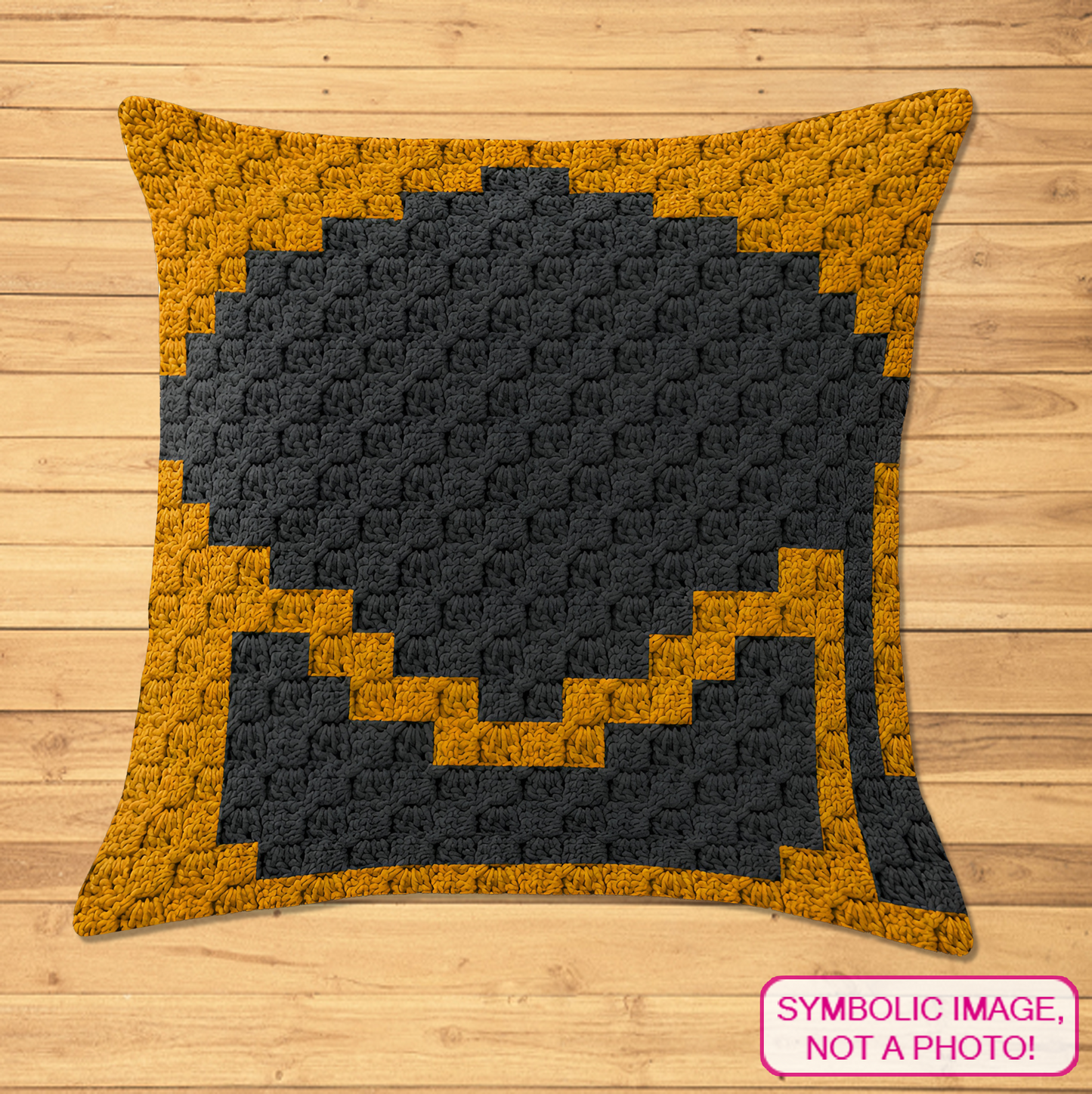 C2C crochet pillow pattern with written instructions featuring a black graduation hat graph design for a handmade graduation gift.