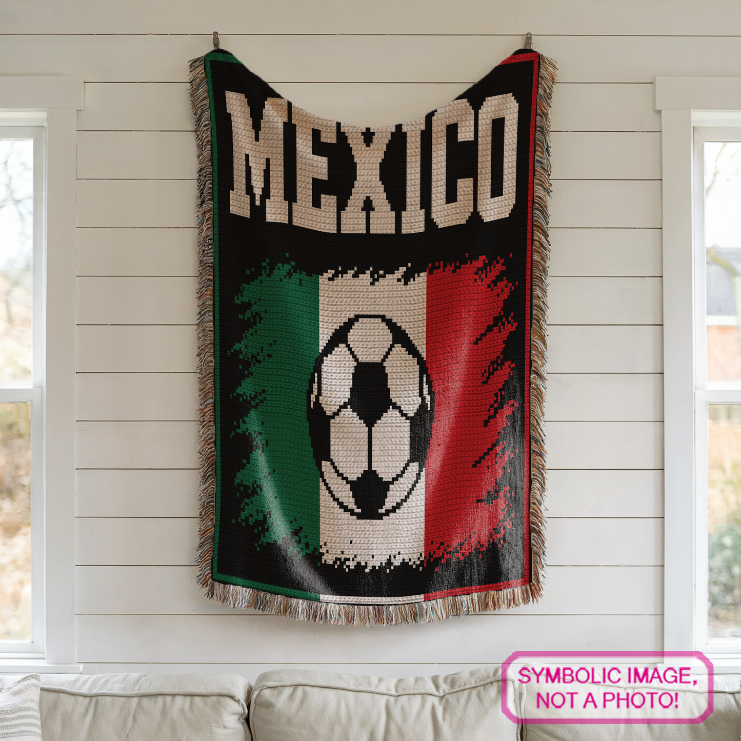 Mexico football blanket graph pattern for soccer fans, World Cup decor, sports rooms, and handmade gifts.