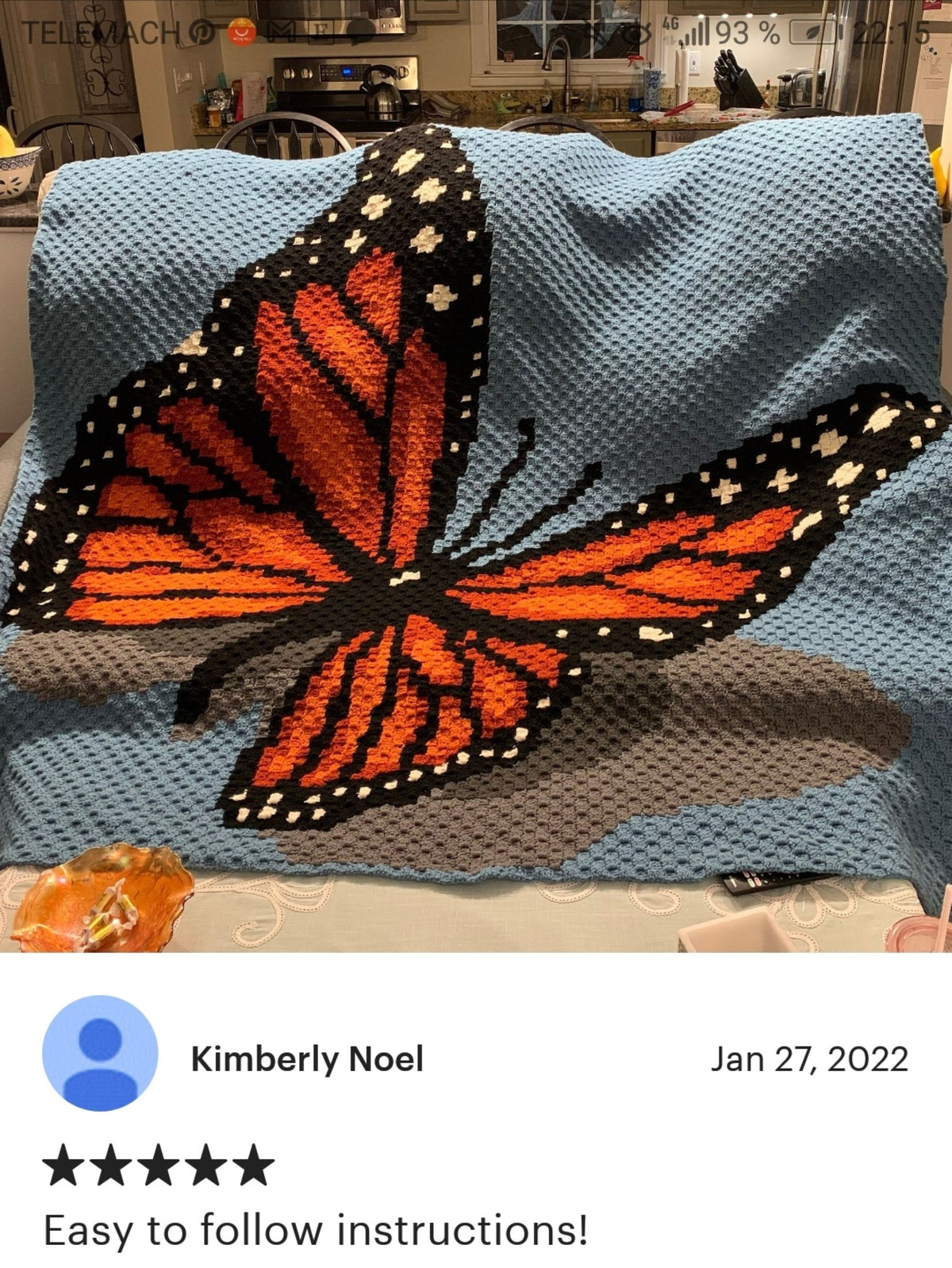 SC tapestry and C2C butterfly crochet patterns featuring orange wings, black outline, and white spots.
Monarch Butterfly crochet PDF bundle with two techniques, written instructions, and printable color charts.
