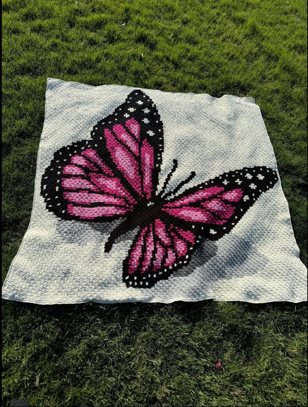 Monarch butterfly crochet graph pattern bundle for blankets, pillows, wall hangings, and handmade gifts.
SC tapestry and C2C butterfly crochet patterns featuring orange wings, black outline, and white spots.