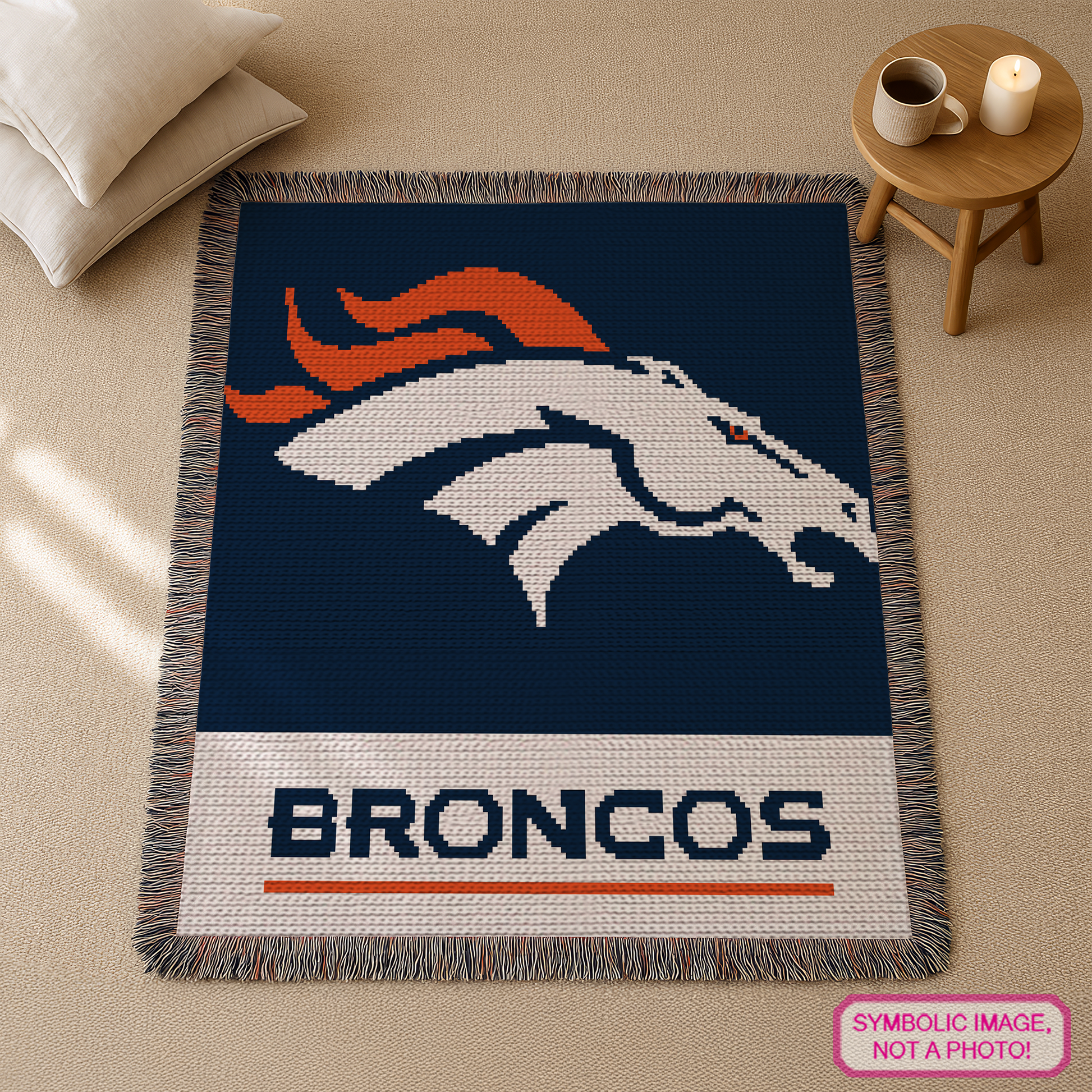 Corner-to-corner football graphgan pattern with a 150 x 150 color chart and written row-by-row instructions.
Navy and orange football C2C blanket pattern for sports fans, fan caves, game rooms, and handmade gifts.