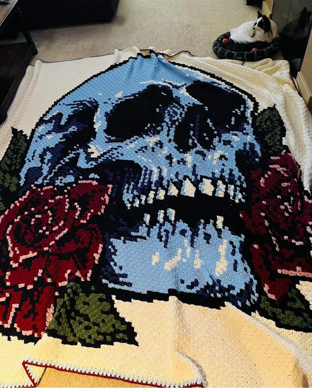 C2C Crochet Skull with Rose Pattern - C2C Halloween Crochet Blanket Pattern