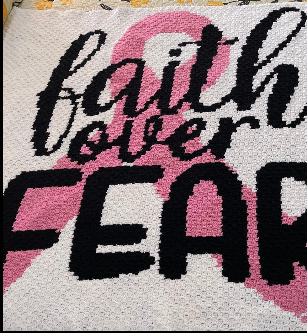 Faith Over Fear - C2C Chemo Crochet Afghan Pattern, Pink Ribbon Crochet